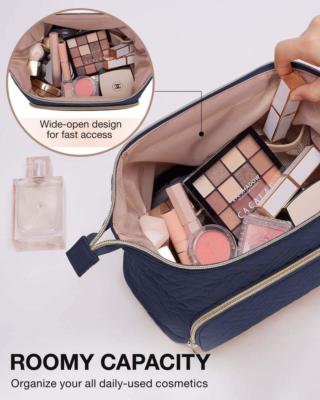 BAGSMART Travel Makeup Bag, Cosmetic Bag Make Up Organizer Case,Large Wide-open Pouch for Women Purse for Toiletries Accessories