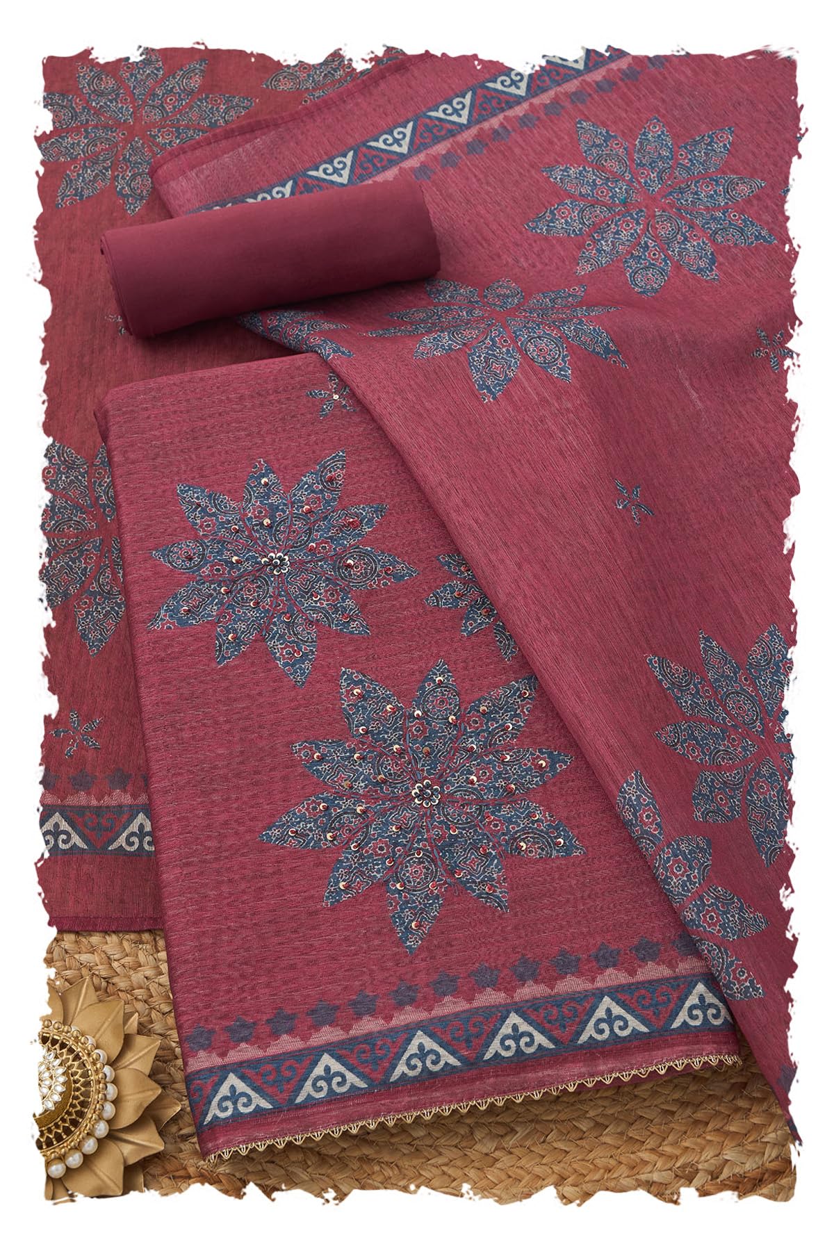 Soch Women Art Silk Floral Dress Material with Sequins