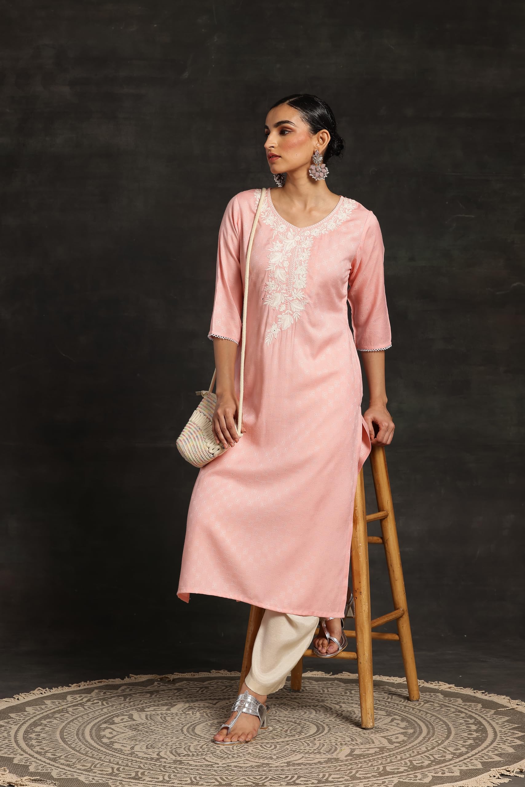 Libas Women'S Rayon Blend Yoke Design Straight Kurta (26810_Pink