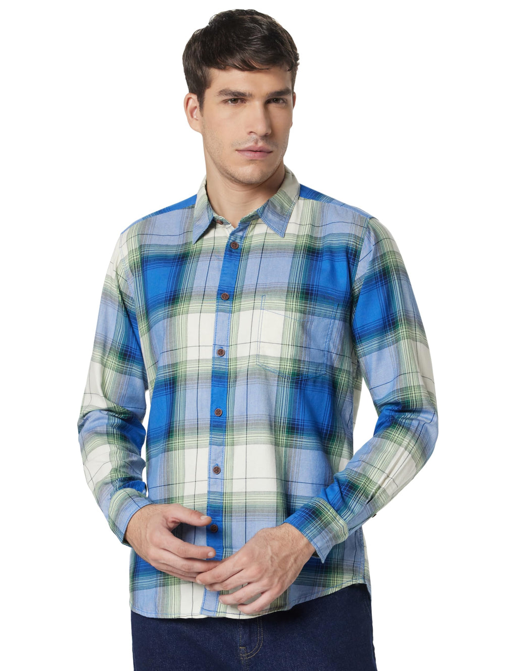 Pepe Jeans MenS Checkered Regular Fit Shirt (Pm308467_Blue