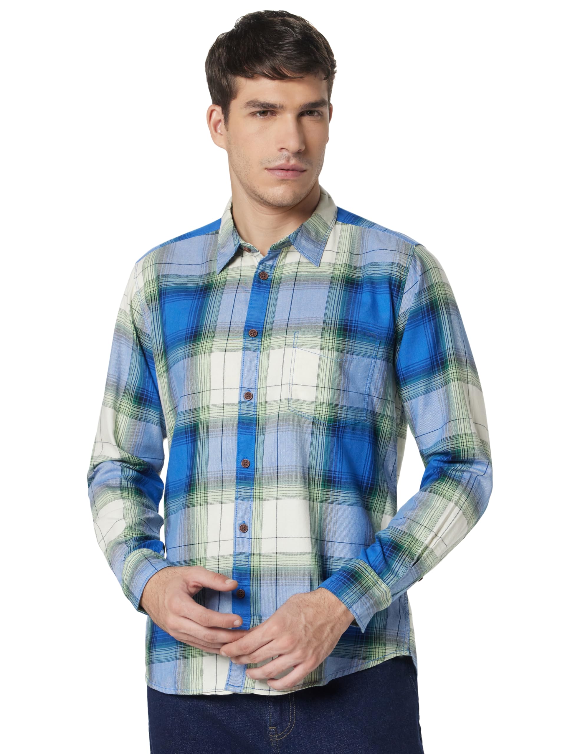 Pepe Jeans MenS Checkered Regular Fit Shirt (Pm308467_Blue