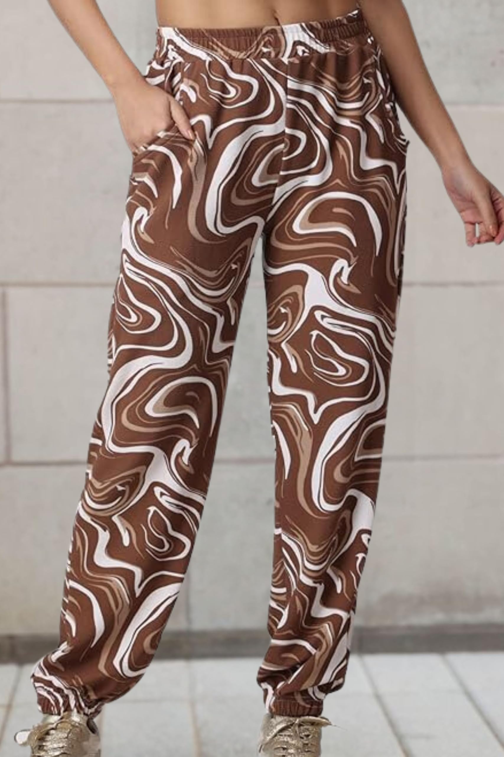 POPWINGS Casual Marblel Printed Joggers for Women || Pull On Joggers for Women || Comfortable Casual Women Joggers for Summer ||