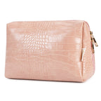 Narwey Large Vegan Leather Makeup Bag Zipper Pouch Travel Cosmetic Organizer for Women (Large, WX-Pink)
