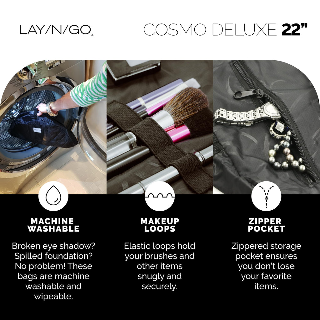Lay-n-Go Cosmo Deluxe Drawstring Cosmetic Pouch & Makeup Bag Organizer, Toiletry Bag for Travel, Gifts, and Daily Use, 22 inch
