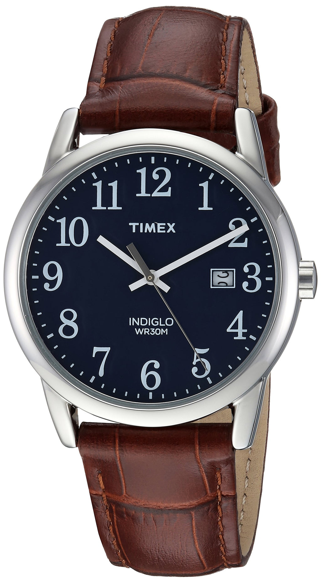 Timex Men's Easy Reader 38mm Watch - Silver-Tone Case Blue Dial with Brown Croco Leather Strap