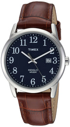 Timex Men's Easy Reader 38mm Watch - Silver-Tone Case Blue Dial with Brown Croco Leather Strap