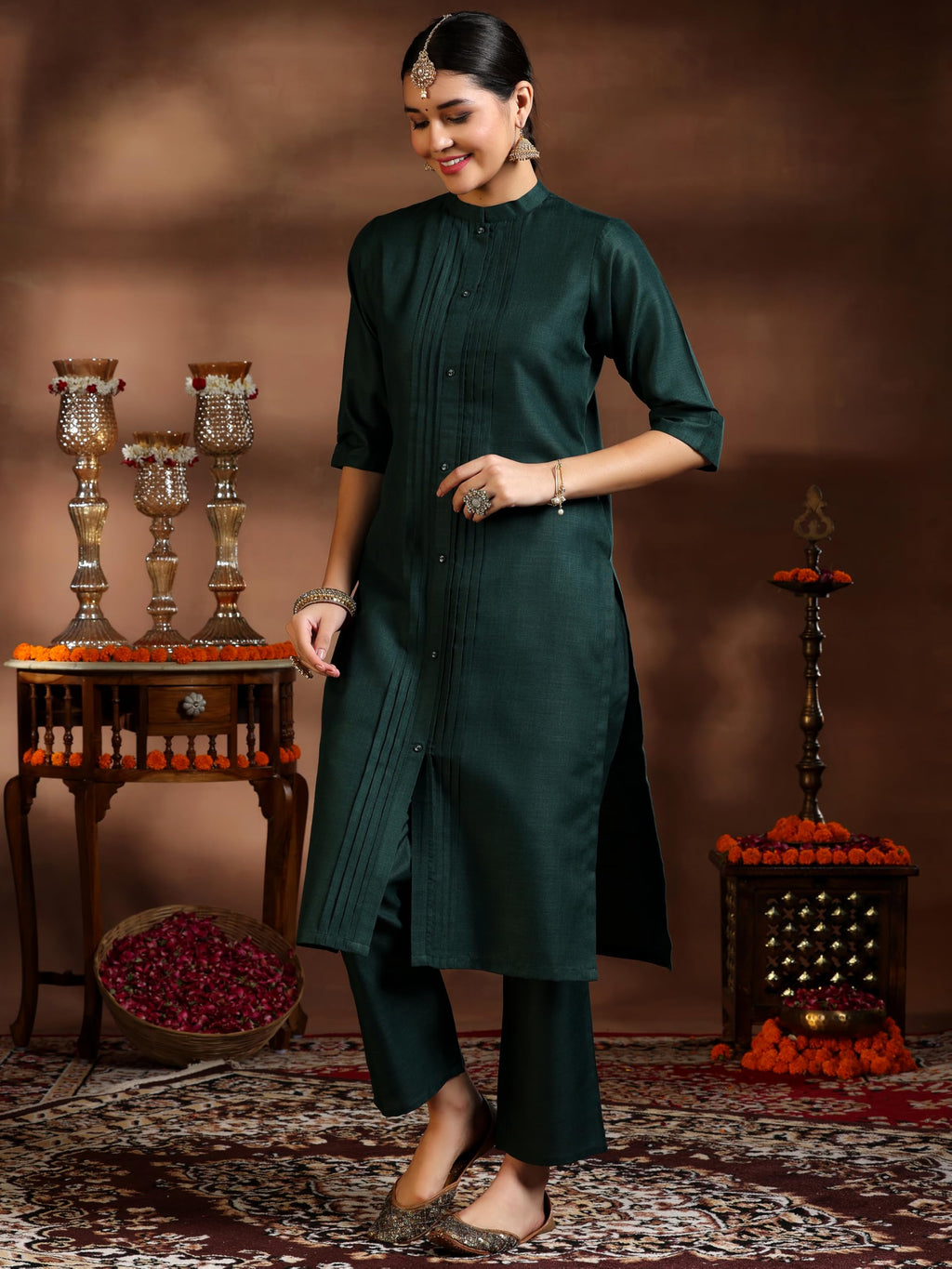 Libas Womens Silk Blend Kurta Set (39049_Green