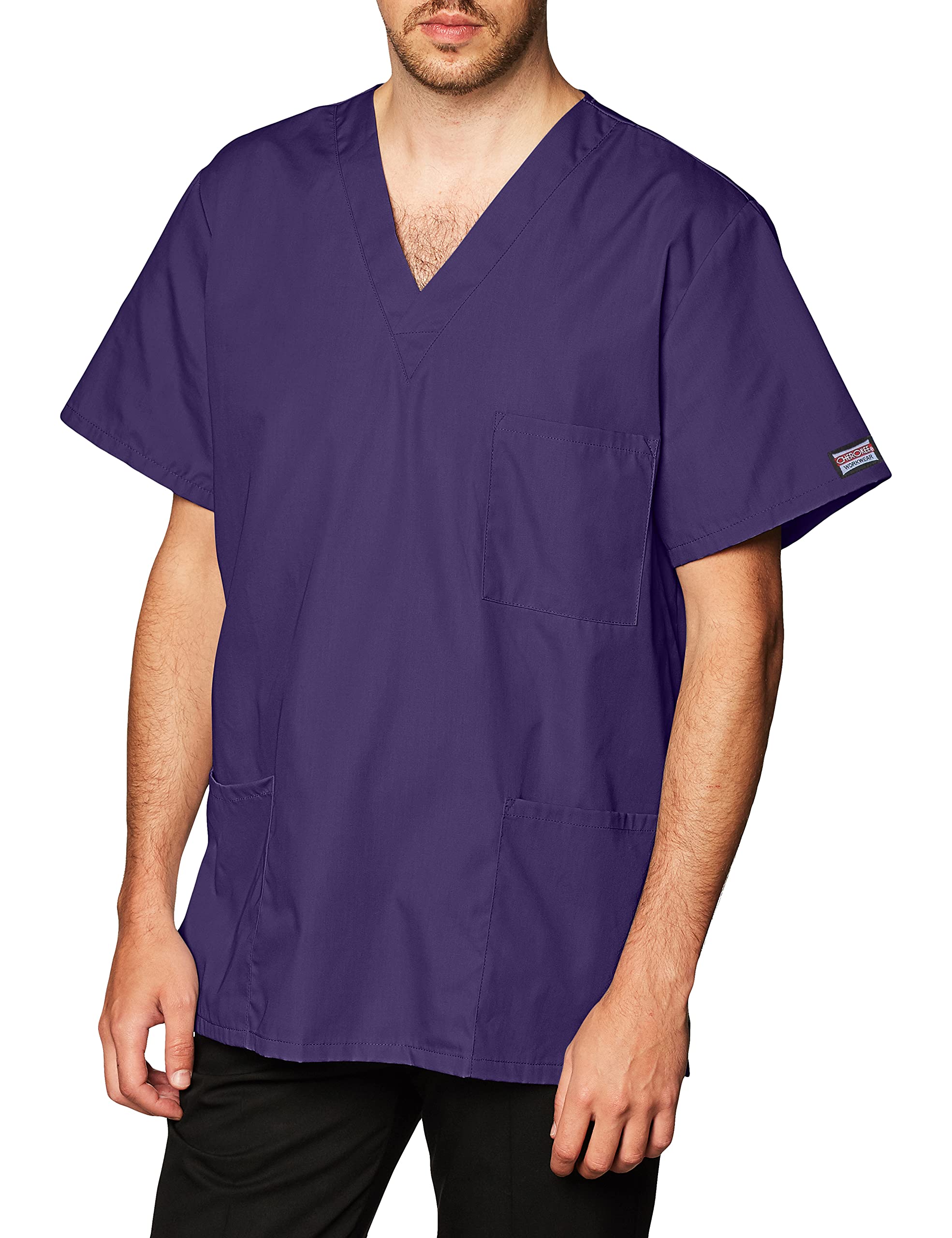 cherokee Women and Men V-Neck Scrub Top with 3 Pockets 4876, XS, grape
