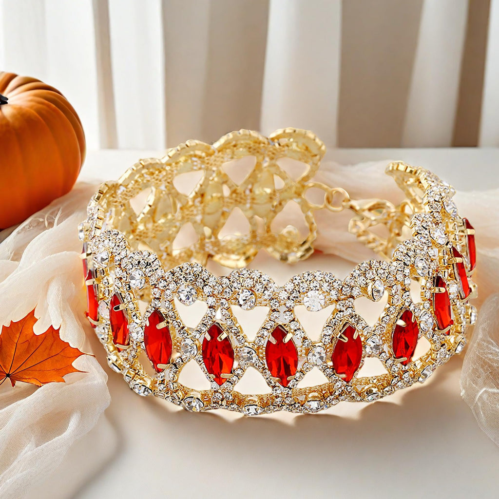 NABROJ Choker Necklace Halloween Jewelry for Women,Gold Chunky Diamond Red Rhinestone Ruby Choker Necklace Wide Necklaces Weedin