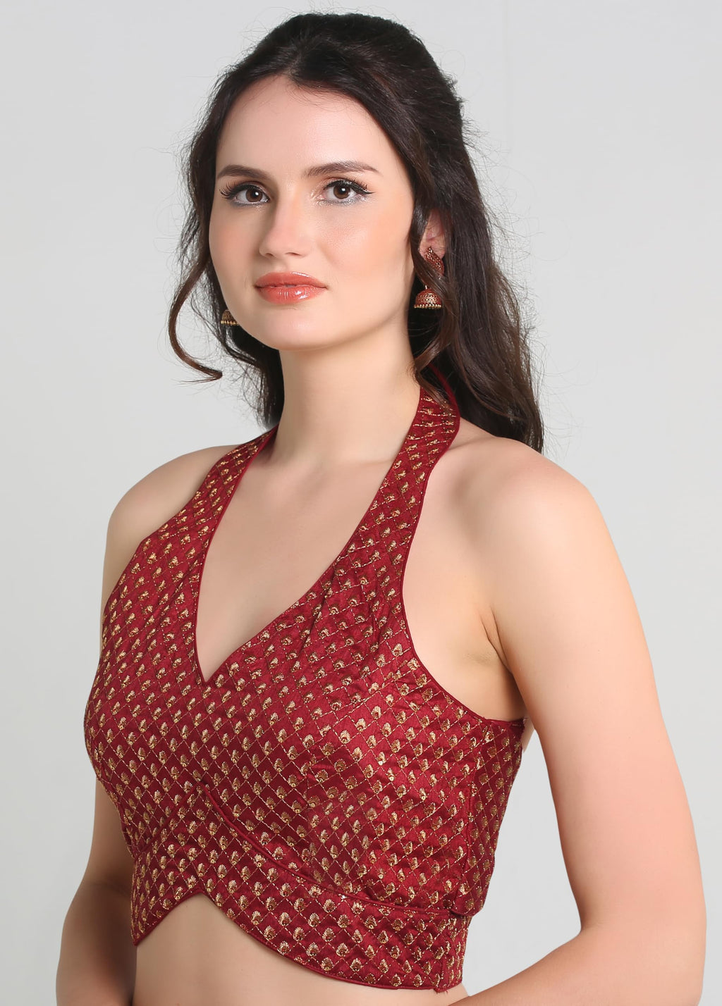 Pujia Mills WomenS Embroidery Halter Neck Fancy Blouse For Skirt And Saree Simple Top 100 Blouses