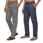 XYXX Mens Super Combed Cotton Checkered Checkmate Pyjamas [Pack of 2] Elasticated Waist, Drawstring | Loungewear for Men in Blu