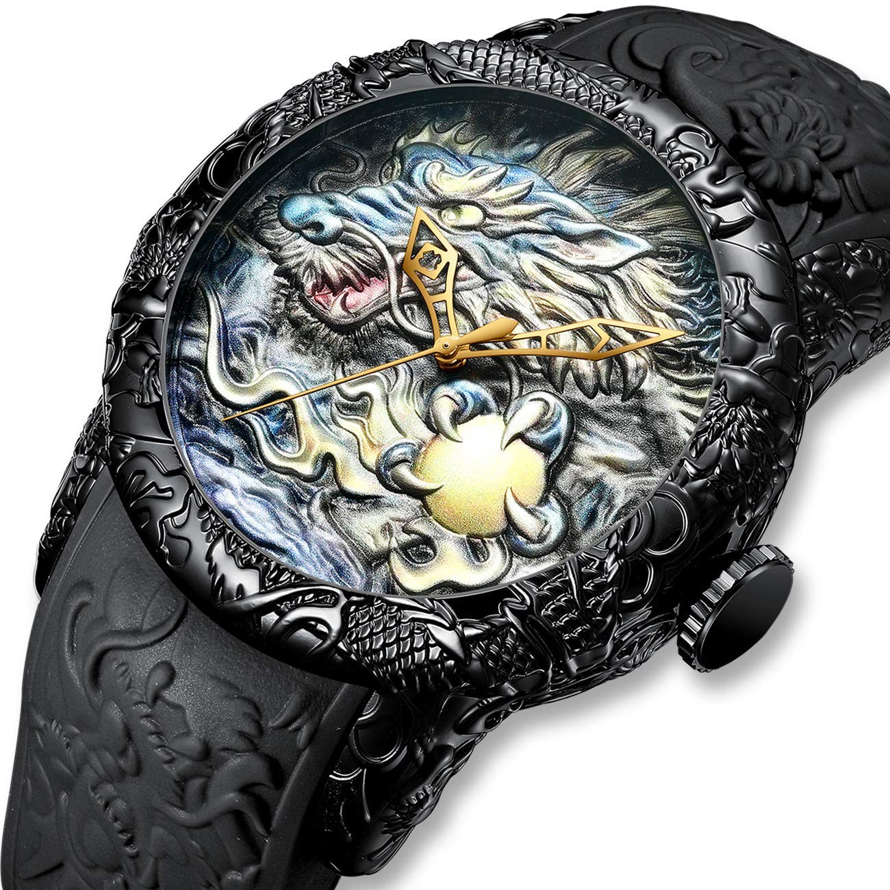MASTOP Men's Fashion Big Dial Watches 3D Sculpture Dragon Luxury Men Quartz Watches Exquisite Creative Watch
