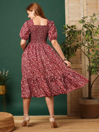 Kuduzo WomenS Crepe Maxi Dress With Half Sleeves Square Neck Line Floral Printed Pattern Maxi Length Regular Fit And Flare Maro