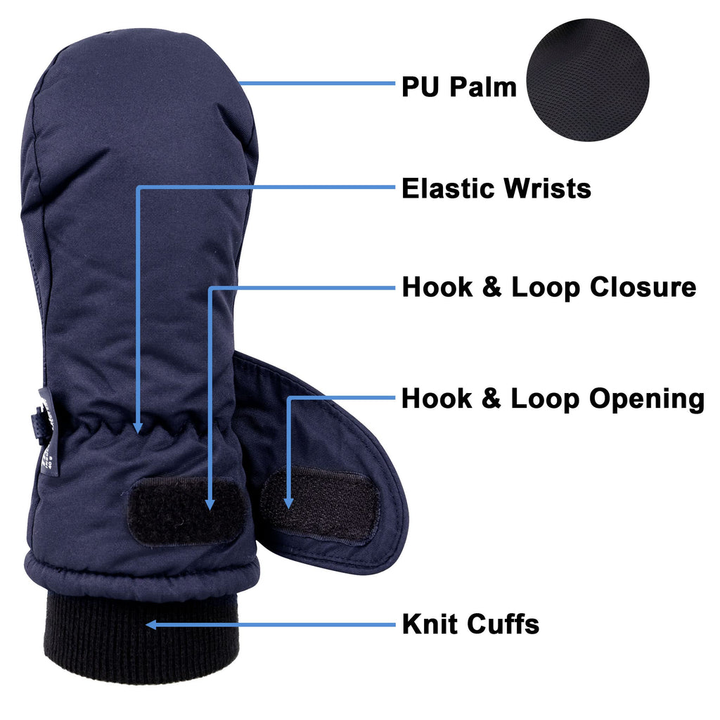 SimpliKids Boys Snow Mittens Toddler Snow Gloves Insulation Waterproof Winter Ski Mittens,XS,Navy