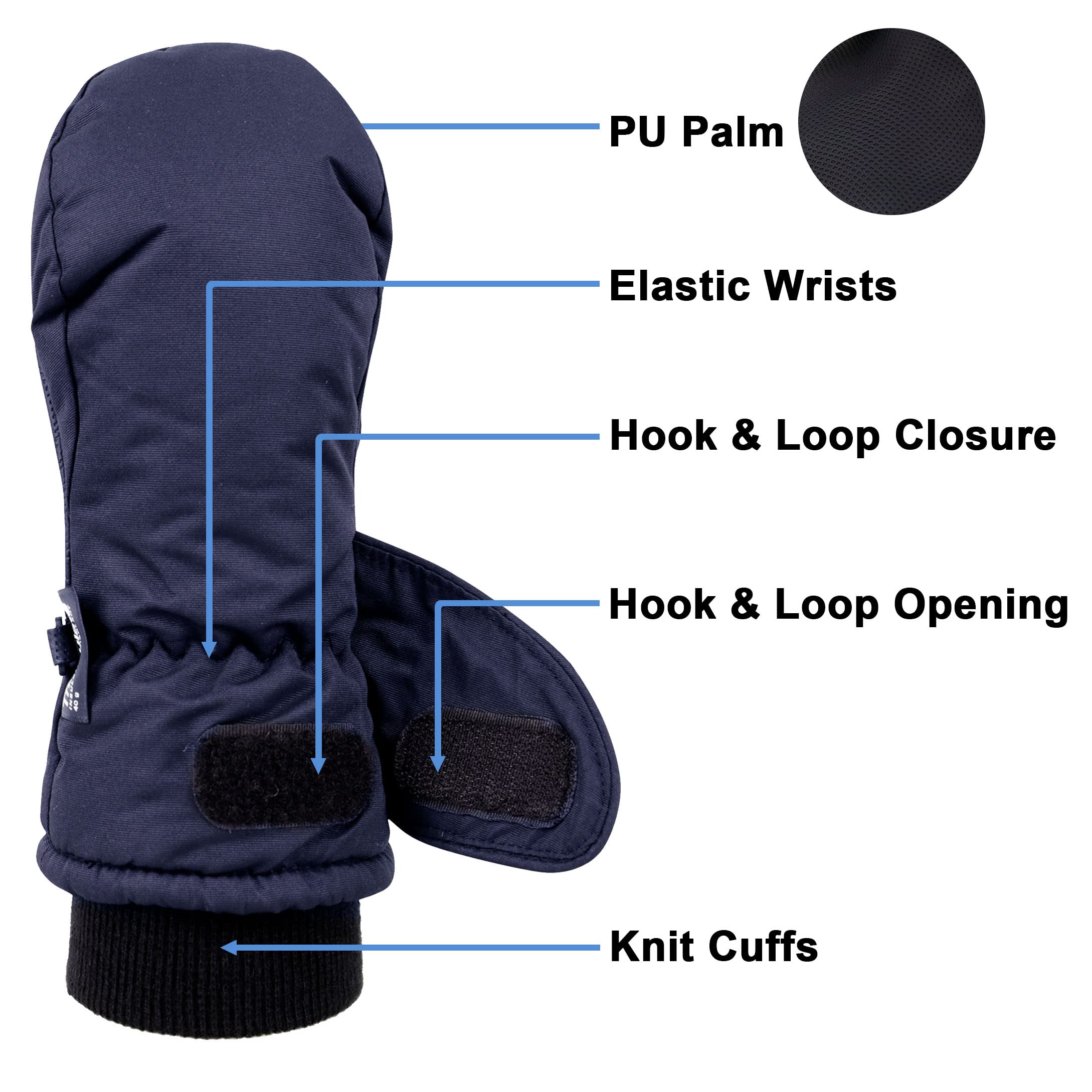 SimpliKids Boys Snow Mittens Toddler Snow Gloves Insulation Waterproof Winter Ski Mittens,XS,Navy