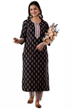 Gosriki Women'S Cotton Blend Traditional Straight Printed Kurta And Pant Set (Raghu Black Nw-Gs_Xl_Black_X-Large)