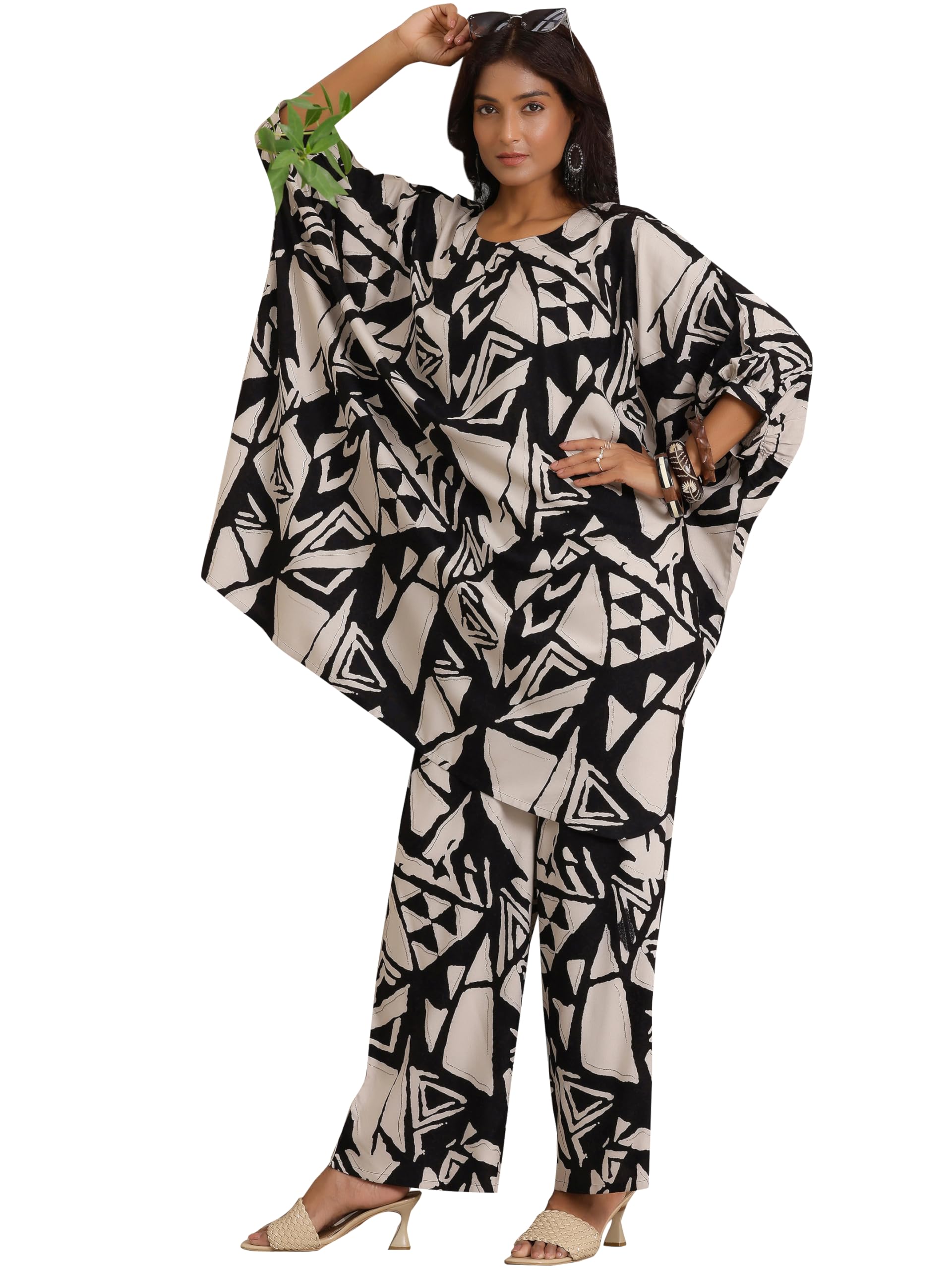 Libas Women Viscose Rayon Printed Co Ord Set (39015, Black, Medium