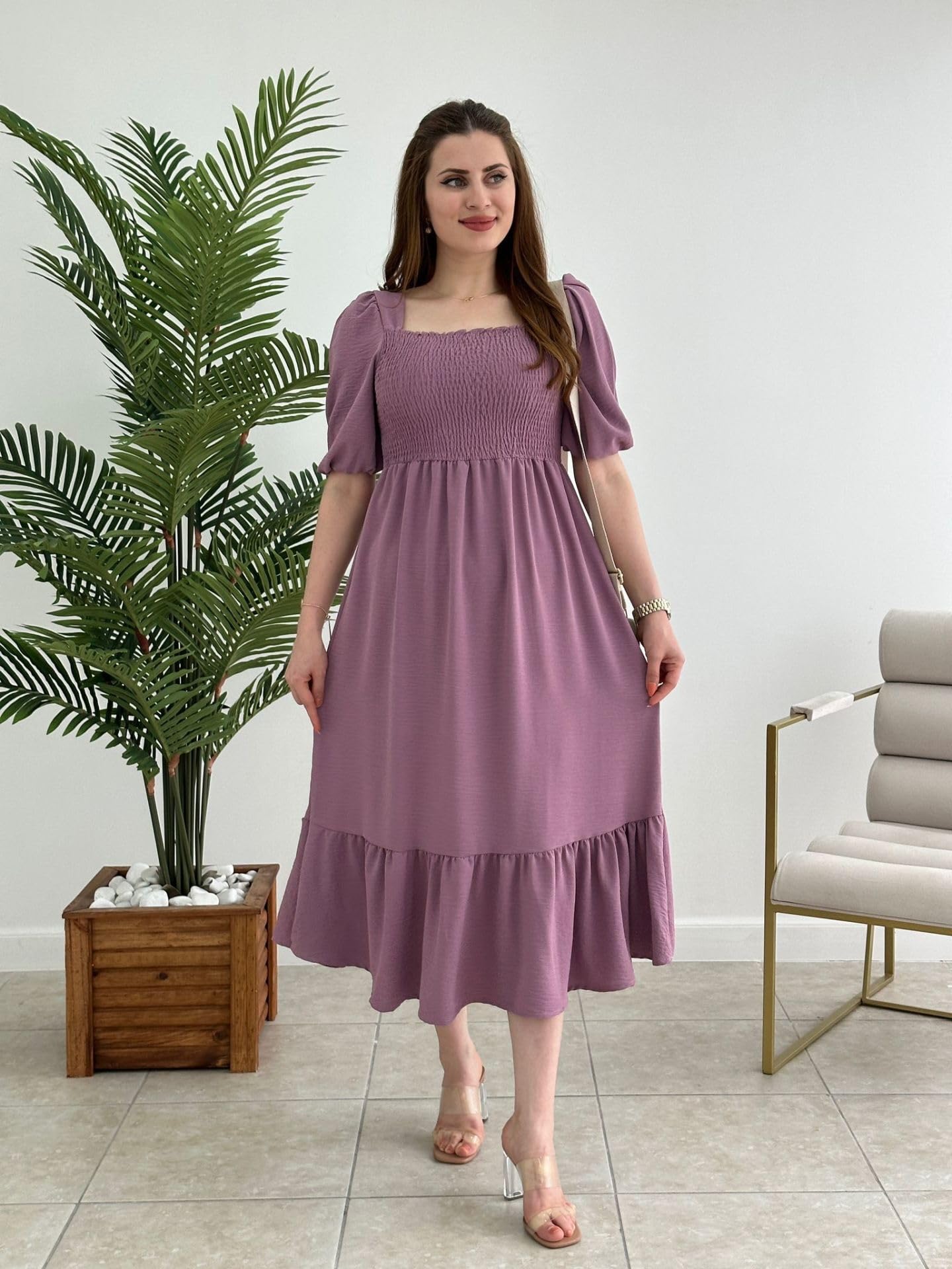 Sheetal Associates Women Purple Casual Regular Sleeves Crepe Fit and Flare Dress