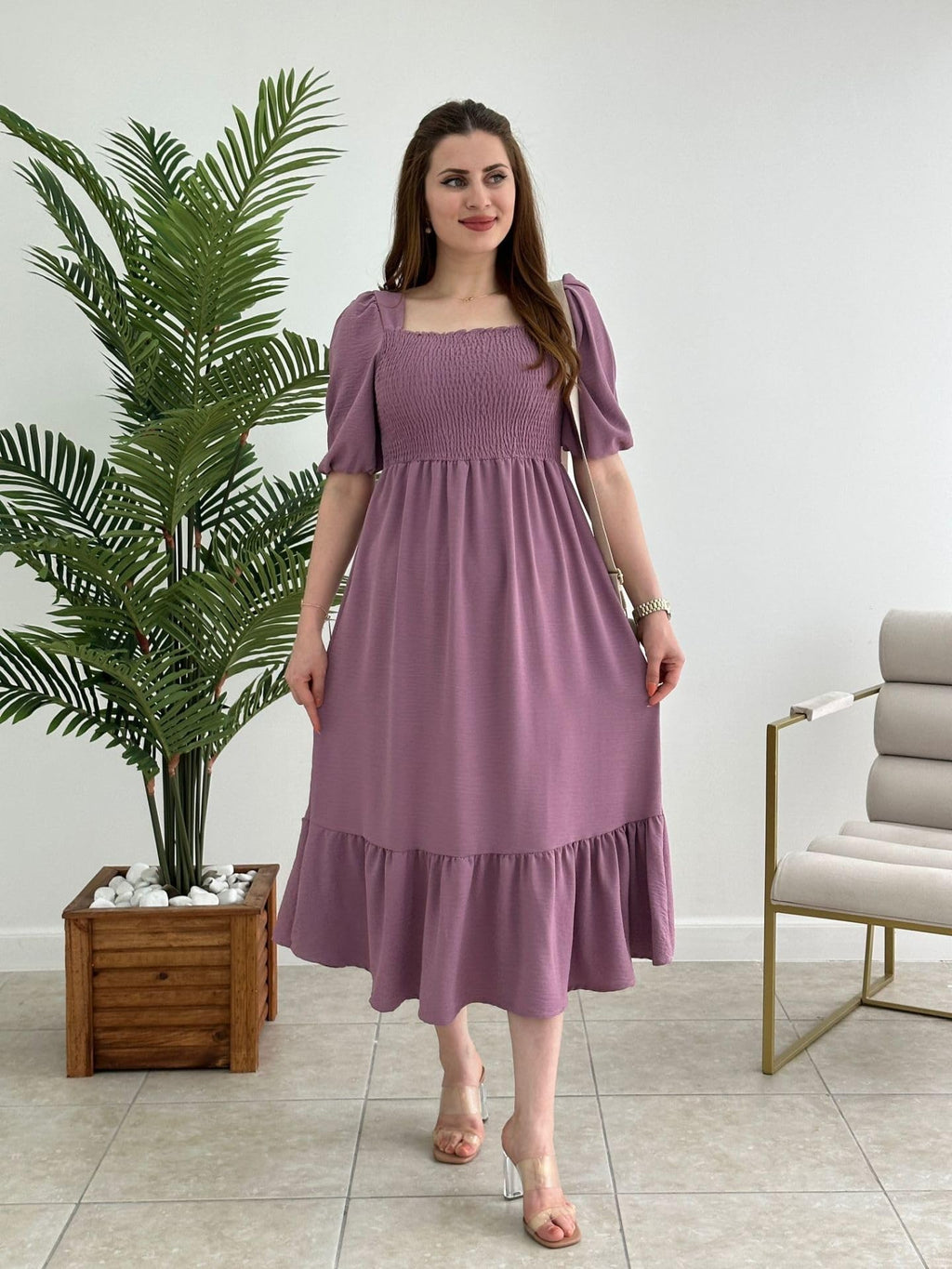 Sheetal Associates Women Solid Purple Casual Crepe Fit and Flare Knee Length Dress