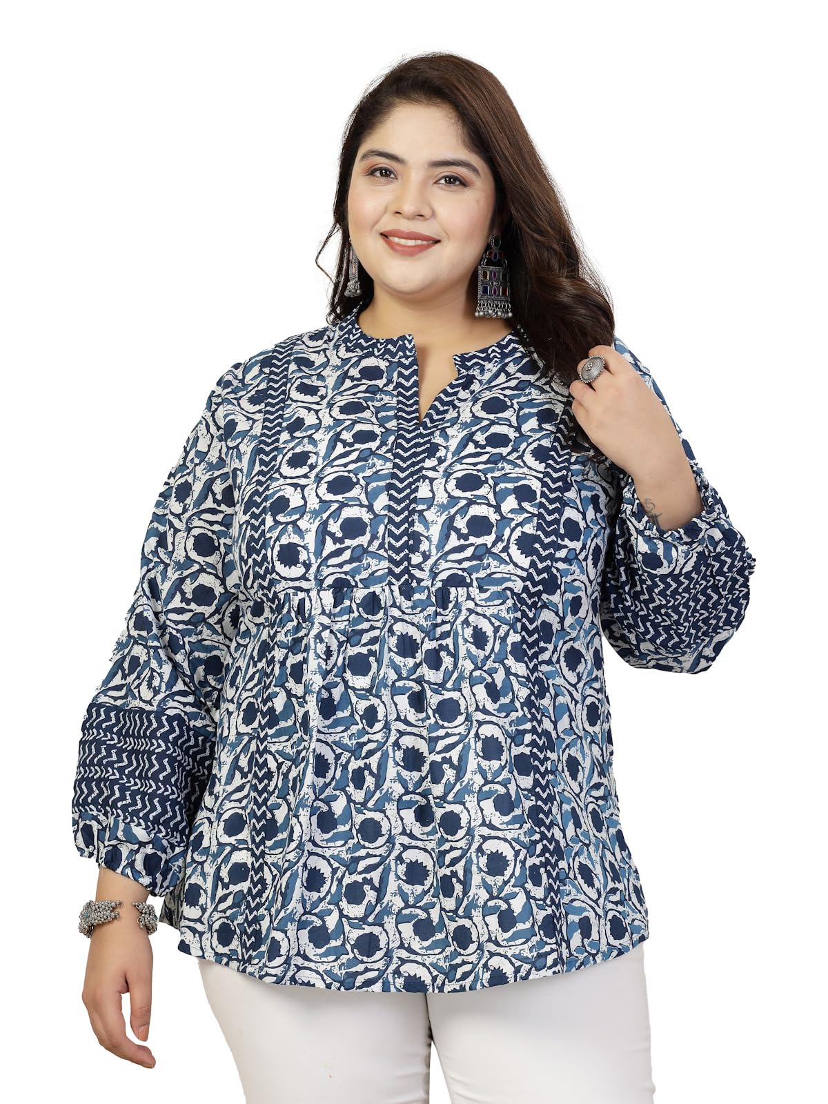 Stylum Plus Size Women Floral Printed Cotton Top (TOPVENUSPLUS46_Navy Blue, 3XL)