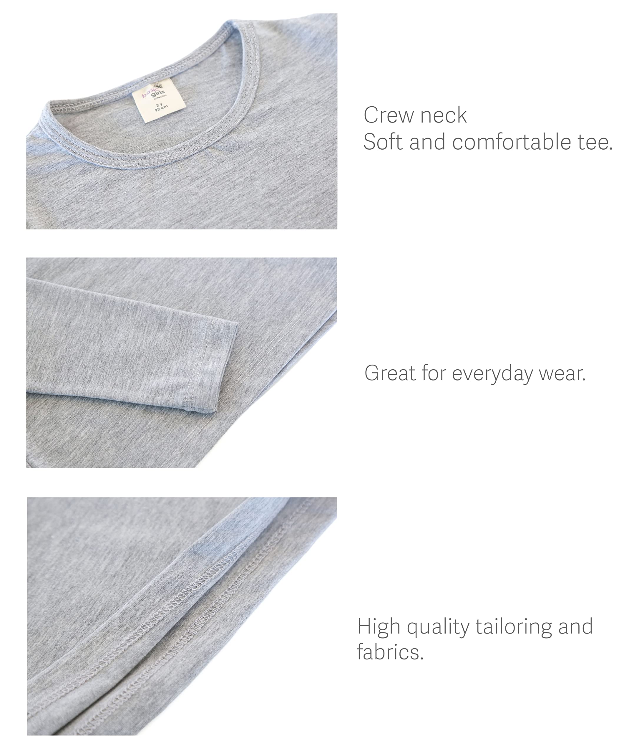 Lilax Girls' Basic Long Sleeve Round Neck Cotton T-Shirt 5 Grey