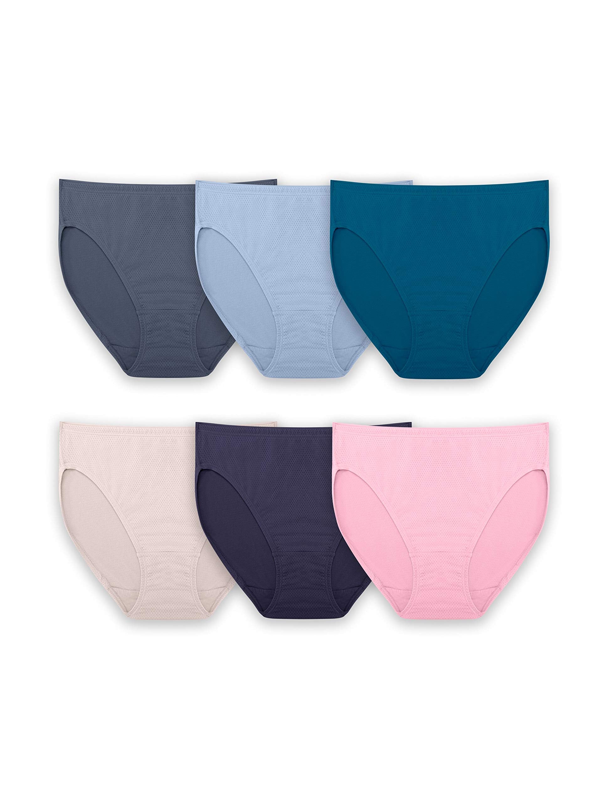 Fruit of the Loom Women's Breathable Underwear (Regular & Plus Size), Hi Cut-Micro Mesh-6 Pack Assorted Colors, 6