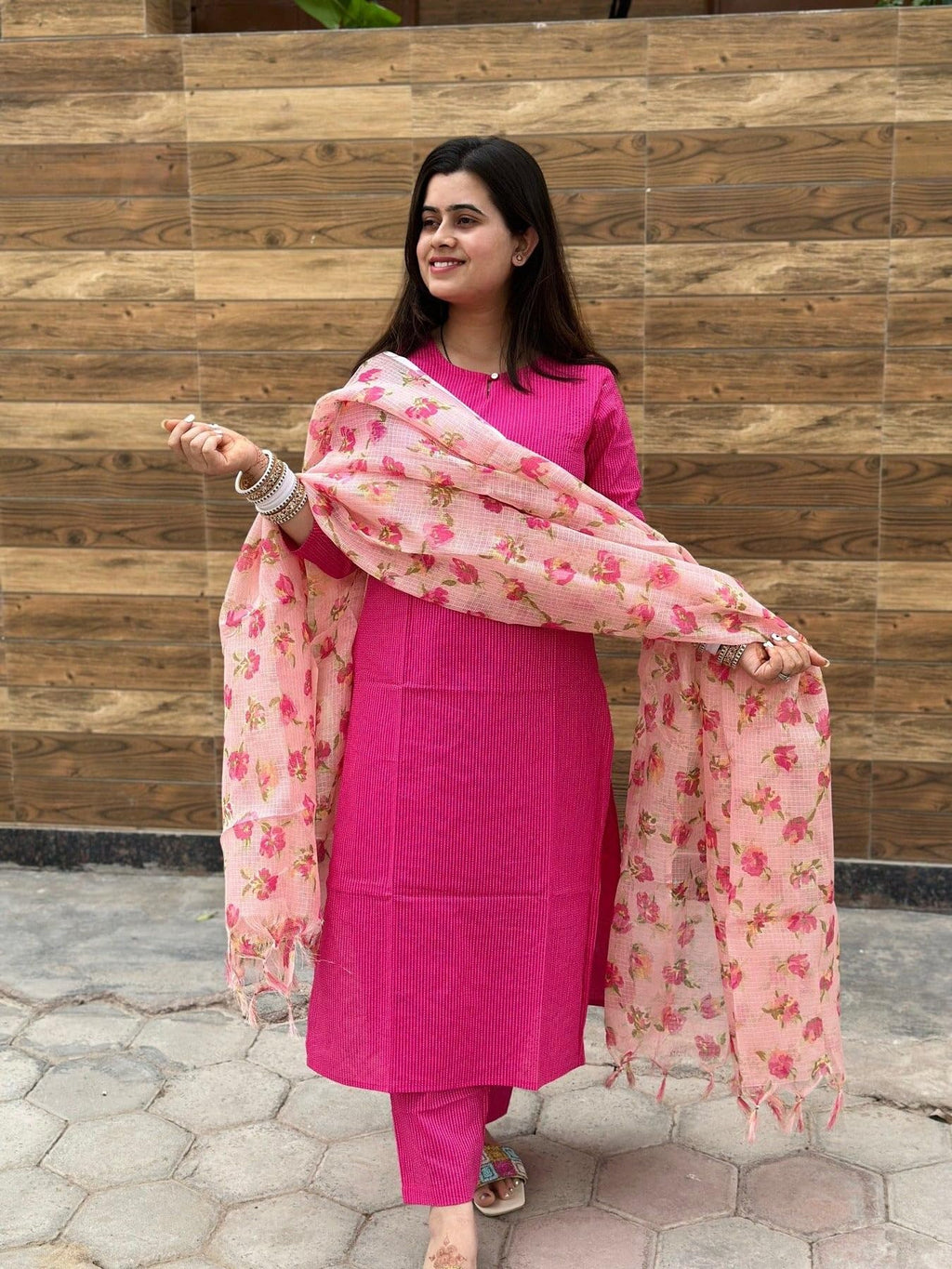 ANNI DESIGNER Ladies Rayon Blend Kurta with Trousers and Dupatta, pink, XL