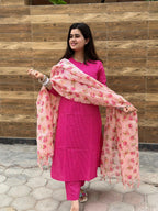 ANNI DESIGNER Ladies Rayon Blend Kurta with Trousers and Dupatta, pink, XL