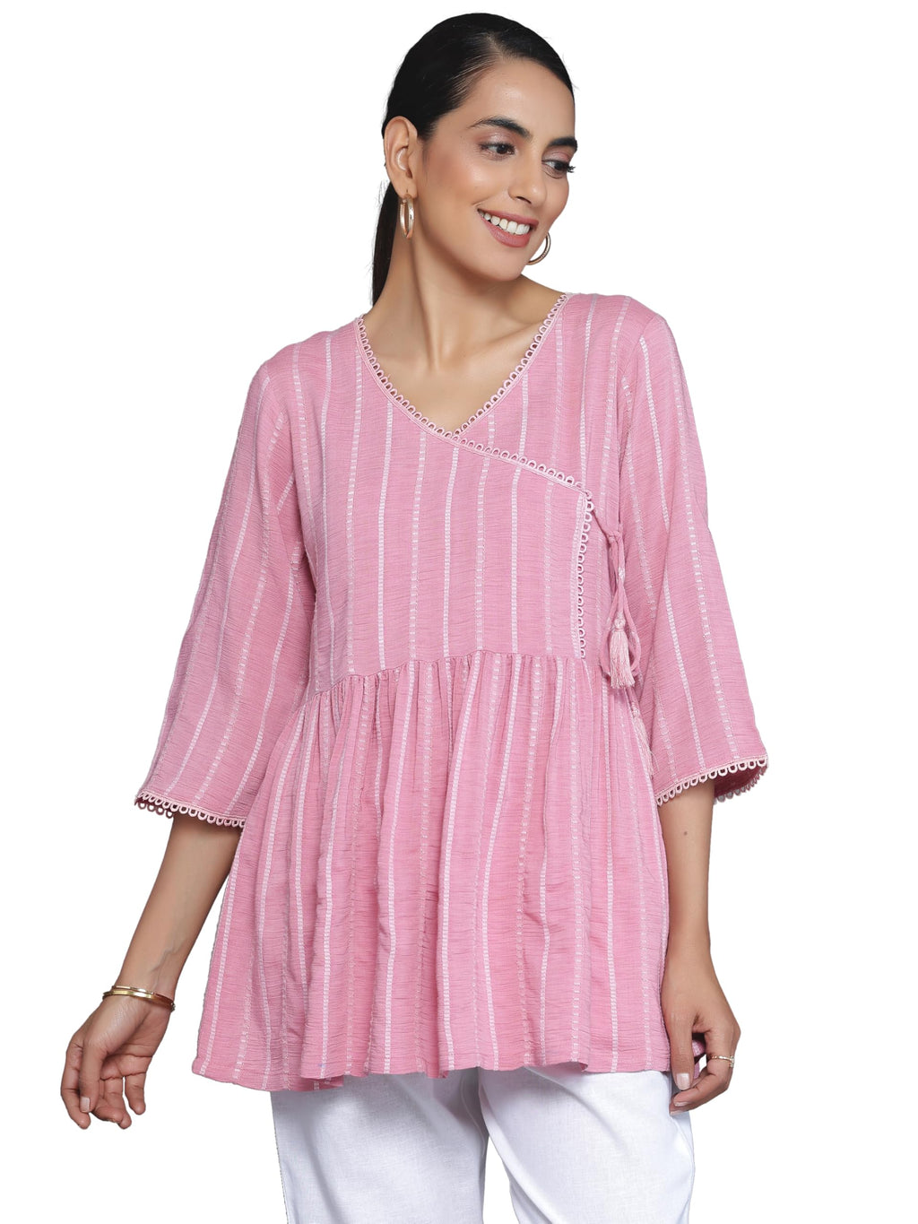 Libas Womens Woven Design Cotton Blend A-Line Kurti For Women