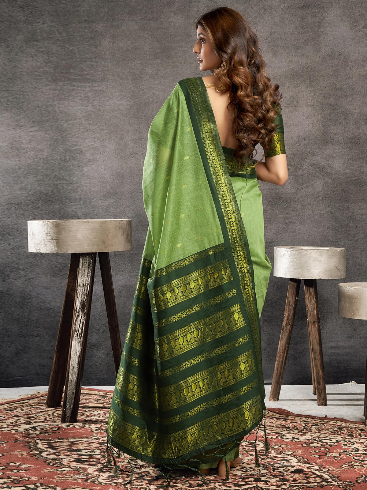 Satrani Womens Cotton Blend Banarasi Jacquard Saree with Unstitched Blouse Piece
