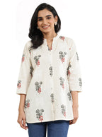 Libas WomenS Cotton Floral Printed Straight Kurti (29664_Off White_Xxl)