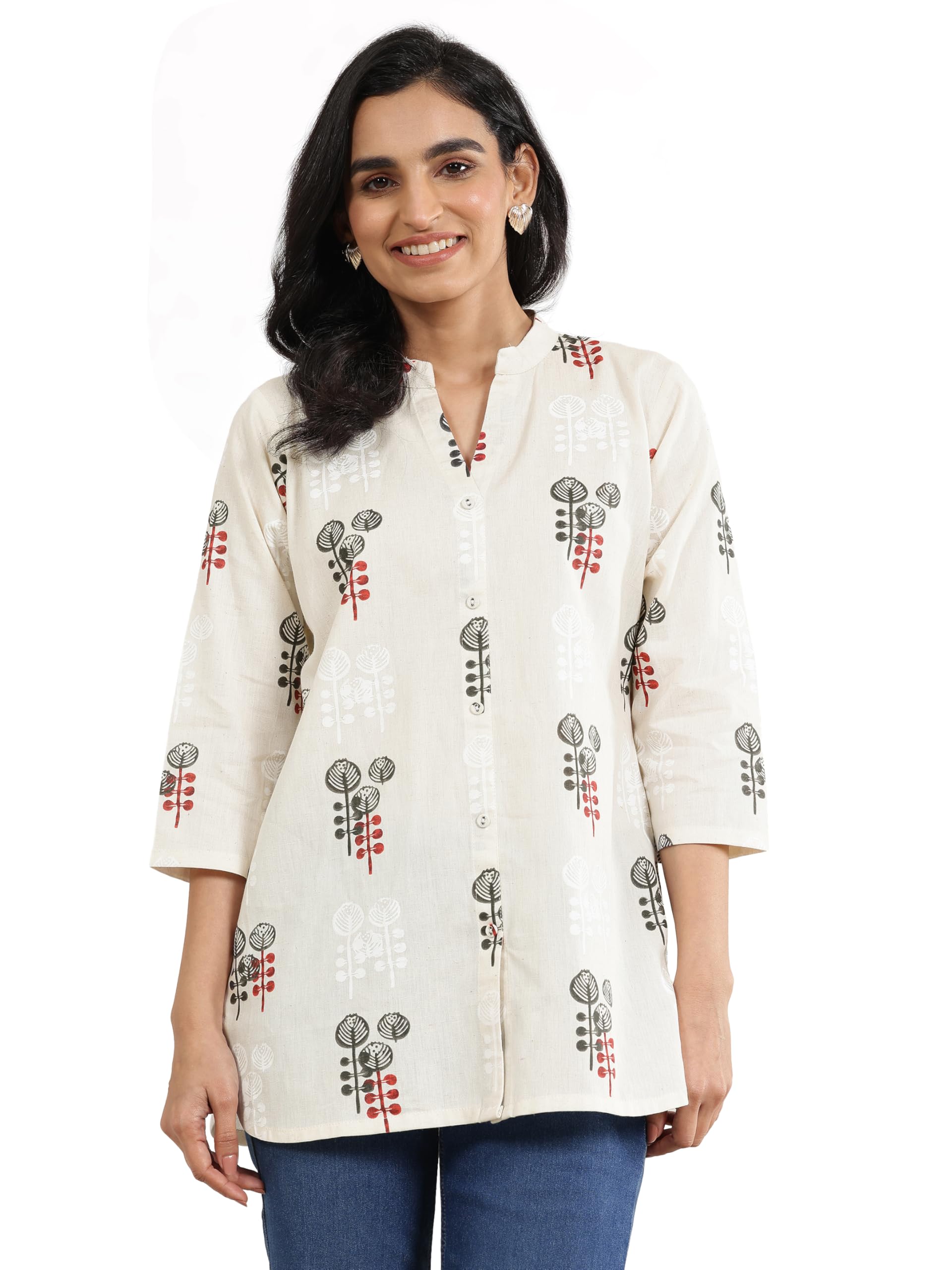 Libas WomenS Cotton Floral Printed Straight Kurti (29664_Off White_Xxl)