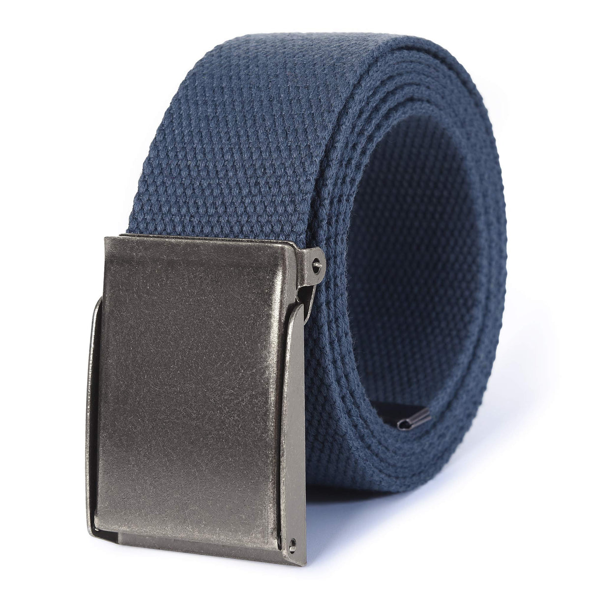 Canvas Web Belt | Cut To Fit Up To 52 | FlipTop Brushed Silver Nickel Buckle (Navy) 56