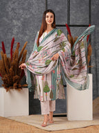 ANNI DESIGNER Ladies Cotton Blend Dupatta Kurta Trousers, green, S