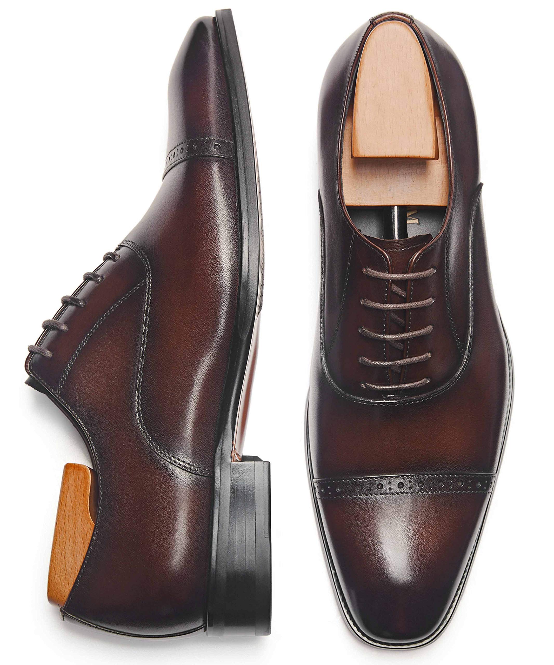 ALIPASINM Men's Oxford Formal Comfortable Dress Shoes Genuine Leathers Dark Brown