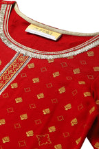 Aurelia Women'S Acrylic Straight Fit Straight Haute Red Floral Printed Kurta