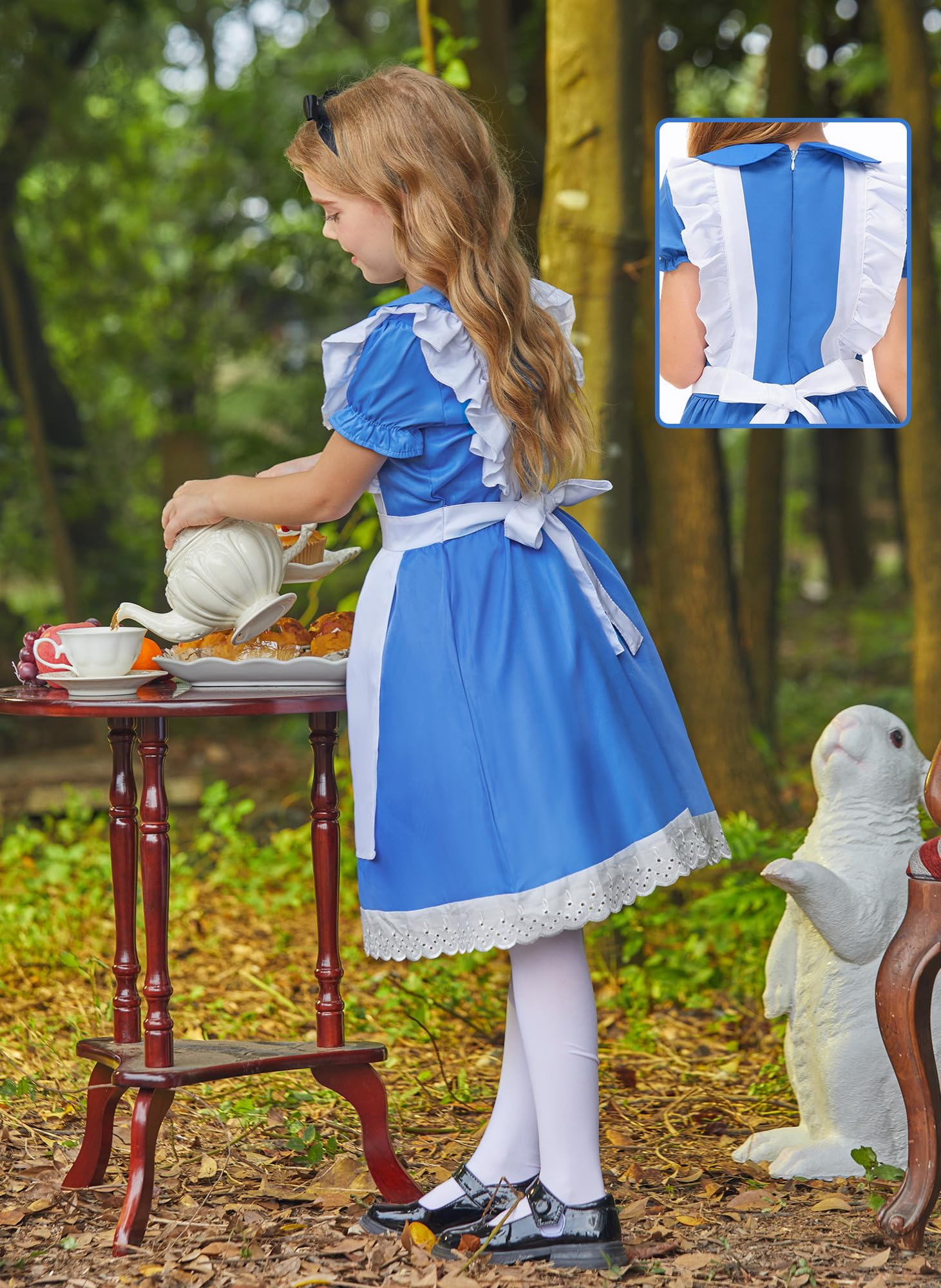 BesserBay Halloween Little Girls Costume Blue Peter Pan Collar Dress with White Apron 4 Years
