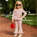 A.T.U.N. (ALL THINGS UBER NICE) Girls Red Floral Printed Long Sleeve Peplum Top and Ruffle Pants Set