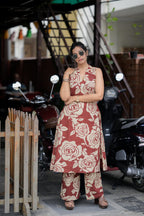 ANNI DESIGNER Womens Rayon Viscose A-Line Printed Kurta with Palazzo (AADAT RED_L_Red_Large)