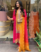 ANNI DESIGNER Womens Rayon Blend Printed Straight Kurta with Pant & Dupatta (Shubhangi Rani_3XL_Pink_XXX-Large)