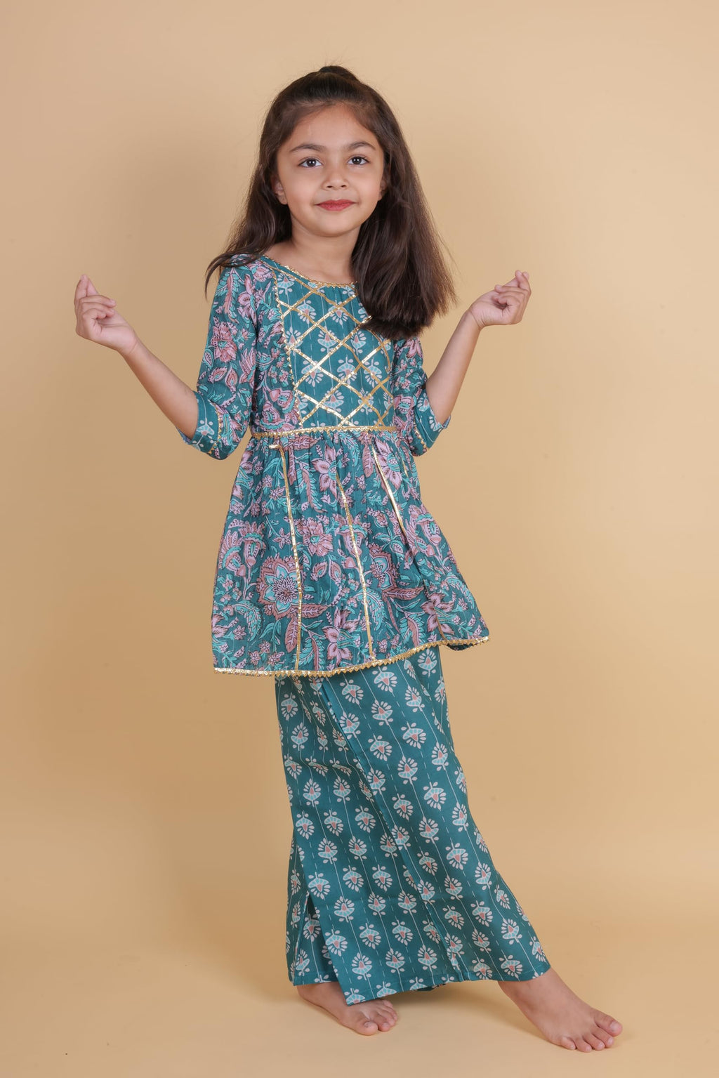 Tagas Girls Round Neck Kurti With Plazo Set | Traditional Girls Ethnic Wear|Ethnic Wear for girls| Floral printed kurti