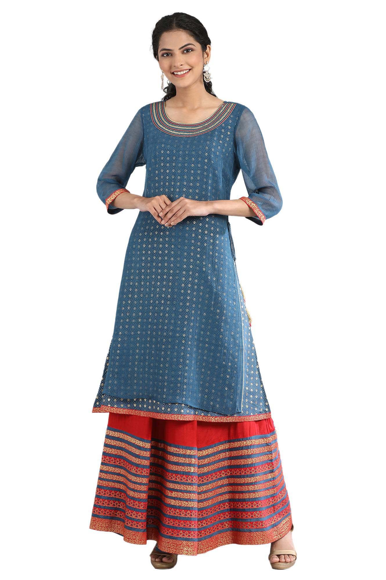 Aurelia Womens Polyester Kurta & Skirt (21FED10319-503073_Blue_M)