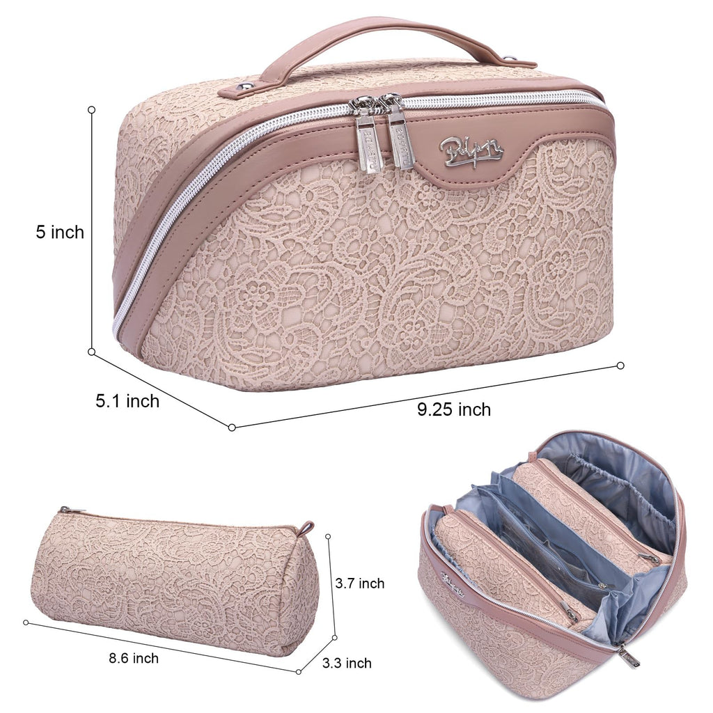 BOYATU Travel Makeup Bag for Women: Large Cosmetic Bag Set of 3 - Vegan Leather Make up Bag with Compartments - Compact Waterpro