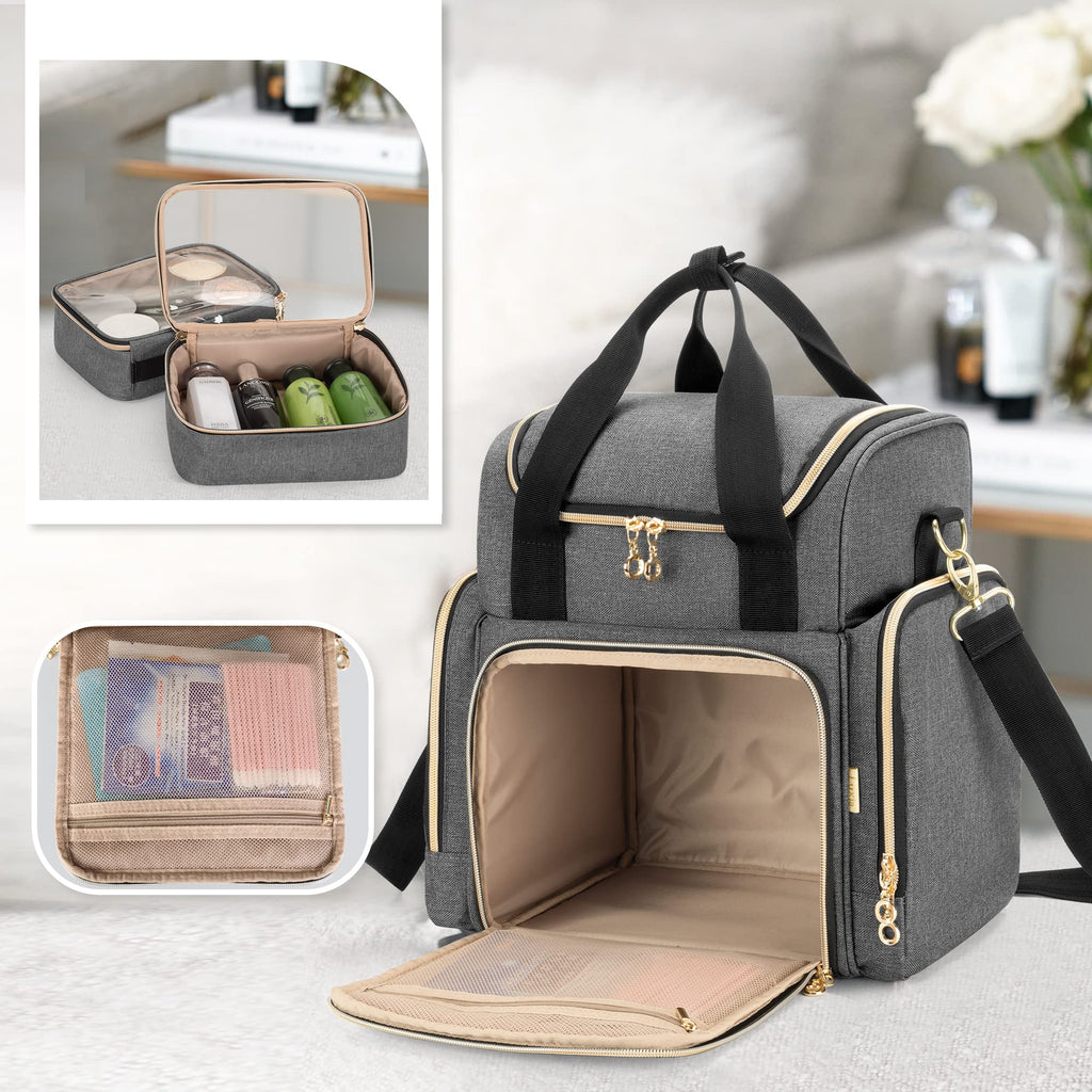 LUXJA Travel Makeup Bag with 2 Removable Cases, Cosmetic Bag with Multiple Storage Sections (Patent Pending)