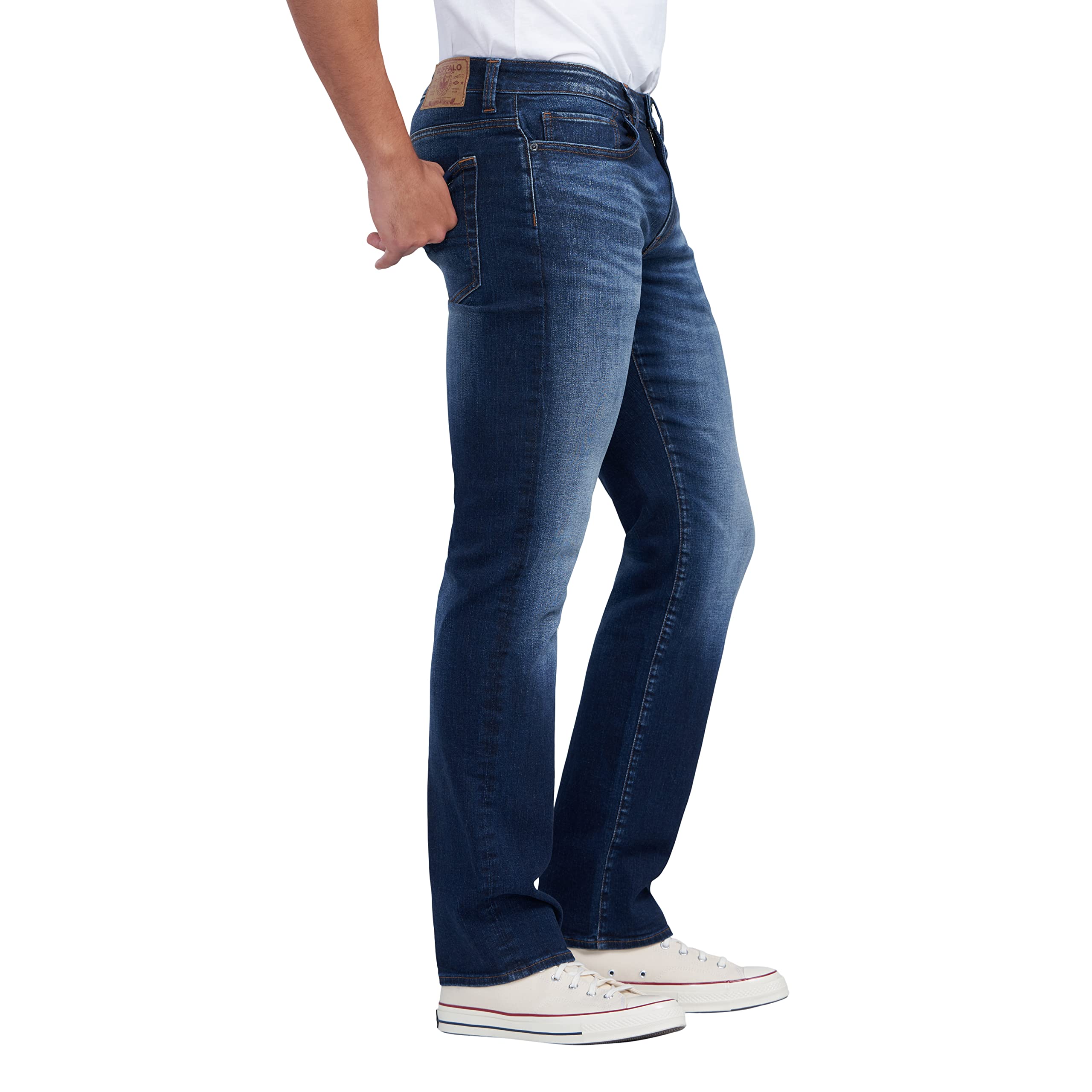 Buffalo David Bitton Men's Relaxed Straight Driven Jeans, Crinkled Mid Blue1, 36 x 30