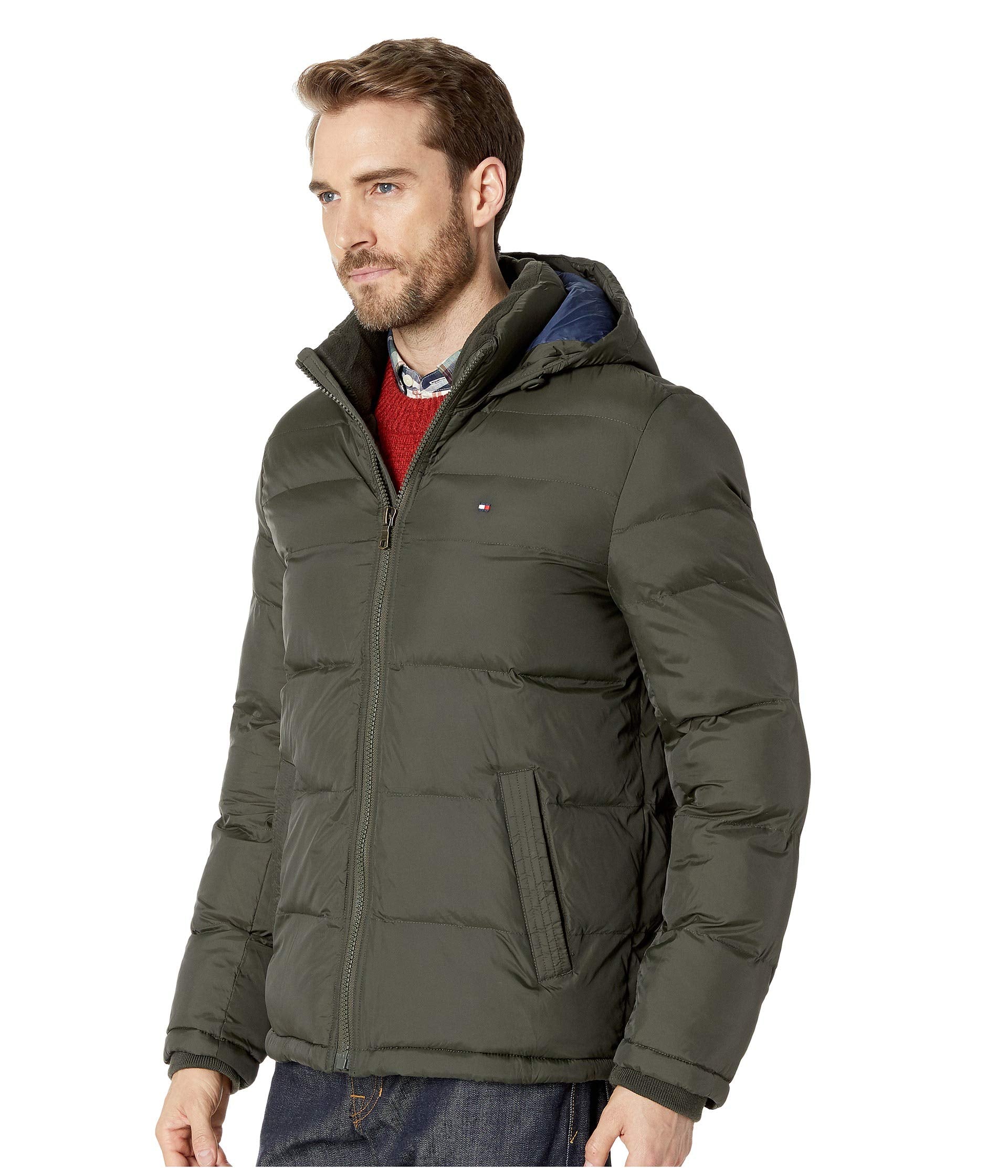 Tommy Hilfiger Men's Big & Tall Hooded Puffer Jacket, Olive, 4X Big