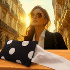 Polka Dots Soft Sunglasses case - Large Eyeglass case Squeeze Top - XL Glasses Holder w/Cloth, Medium To Oversized Frames, Smart
