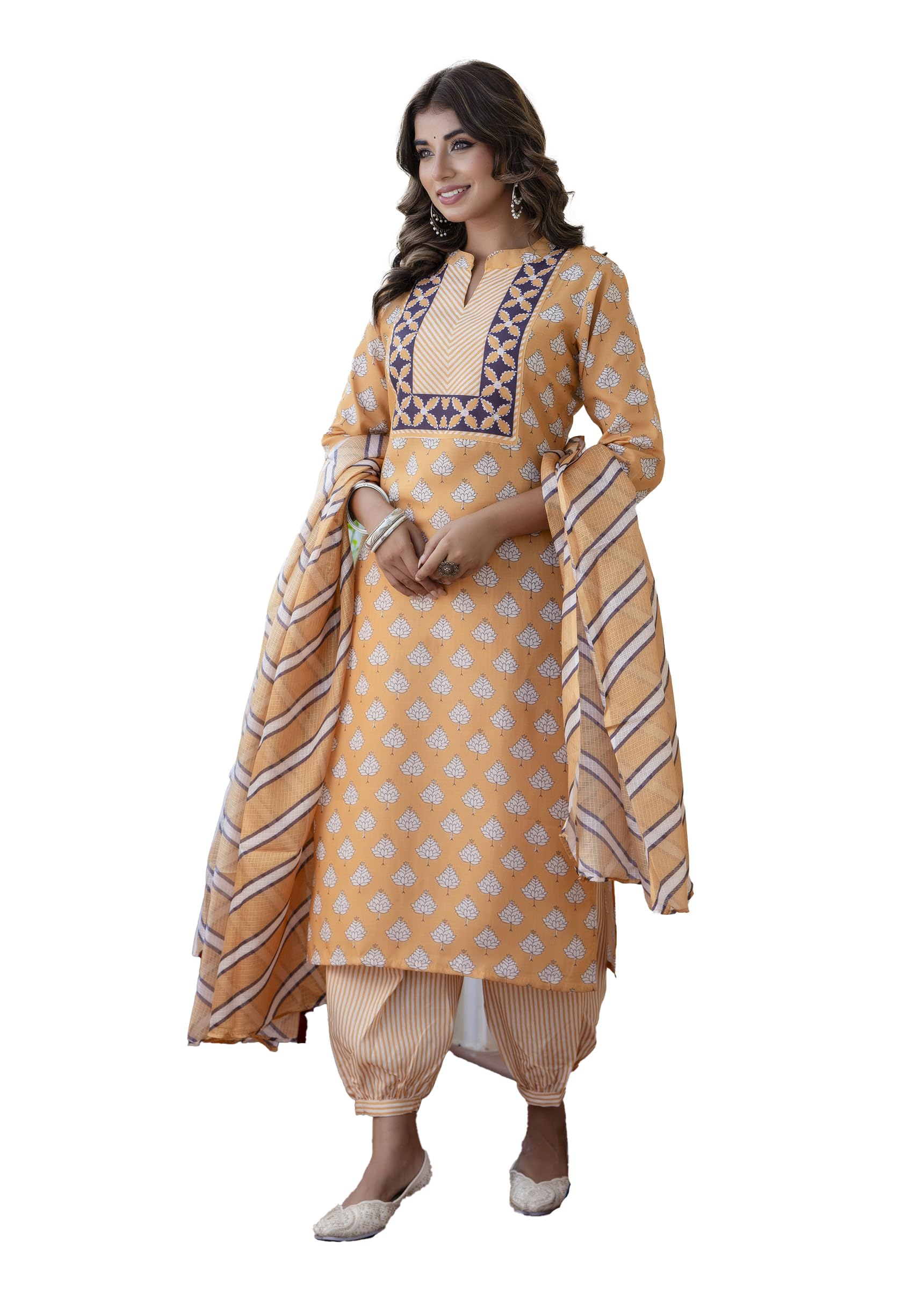 Yashika Kurta Afghani Set Straight Printed Cotton Blend Woman Dupatta Kurta Set-Ethnic Elegance Embodied | Perfect Fusion of Tra