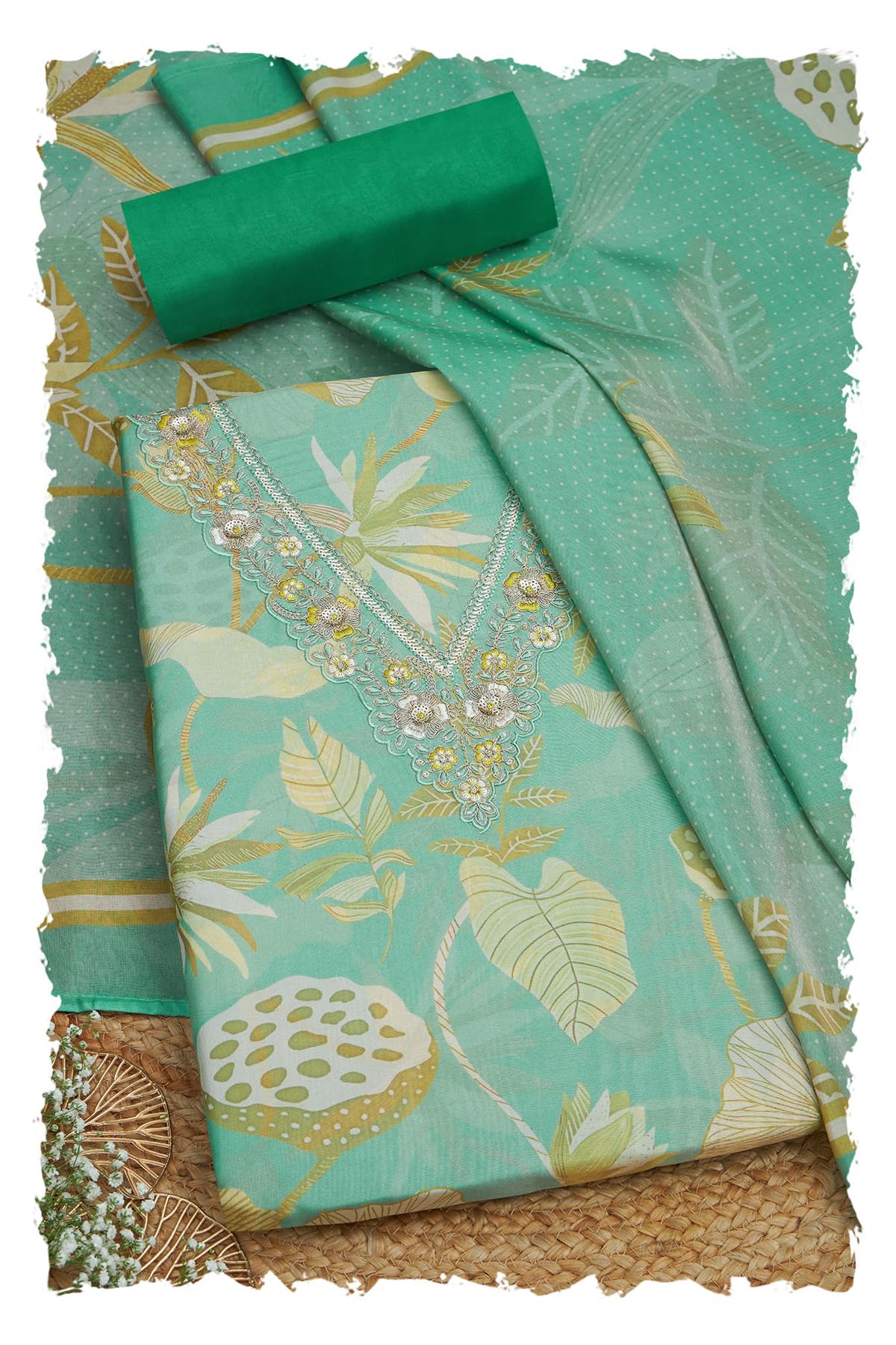 Soch Women Tissue Shimmer Botanical Print Unstitched Dress Material with Sequins