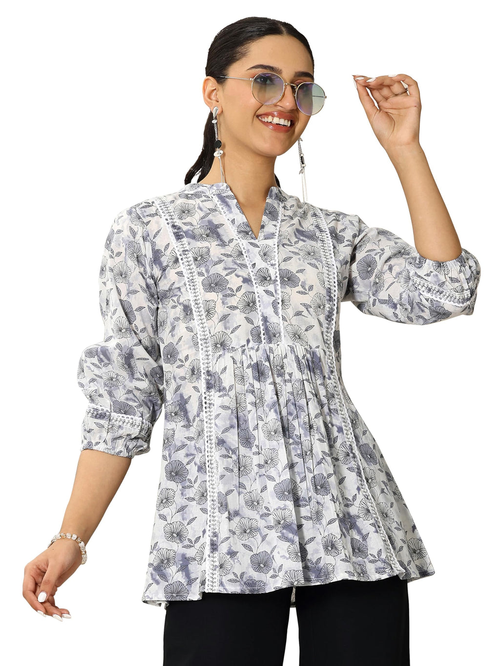 Libas WomenS Cotton Floral A-Line Kurtis (29370O_Grey_Xl)